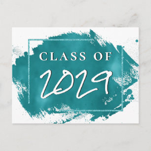 Painted Grad   Teal Splatter Brushstroke Party Invitation Postcard
