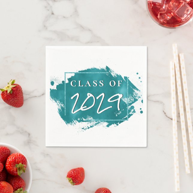 Painted Grad | Teal Splatter Brushstroke Party Napkins (Insitu)