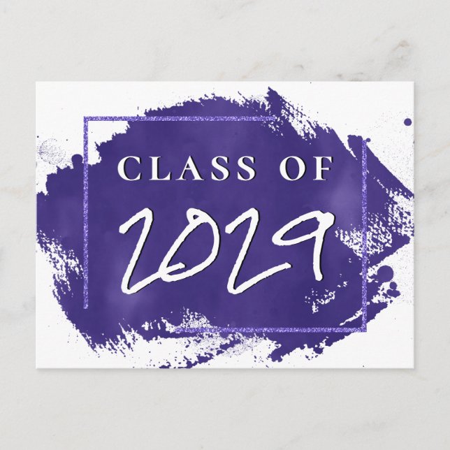 Painted Grad | Violet Purple Splatter Party Invitation Postcard (Front)