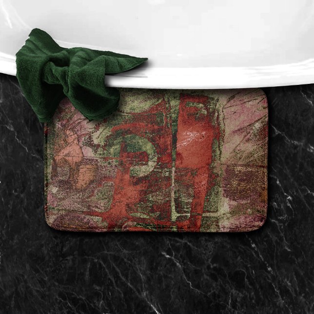 Painted Graffiti Grunge Autumn Red Green Rust Bath Mat (Creator Uploaded)