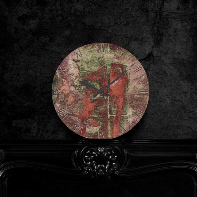 Painted Graffiti Grunge Autumn Red Green Rust Round Clock (Creator Uploaded)