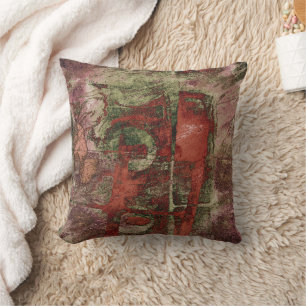 Painted Graffiti Grunge Autumn Red Green Rust Throw Pillow