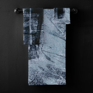 Painted Graffiti Grunge Dark Navy and Denim Blue Bath Towel Set