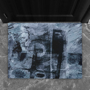 Painted Graffiti Grunge Dark Navy and Denim Blue Doormat