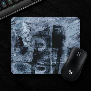 Painted Graffiti Grunge Dark Navy and Denim Blue Mouse Pad