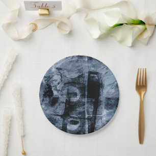 Painted Graffiti Grunge   Dark Navy and Denim Blue Paper Plates