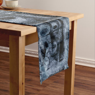 Painted Graffiti Grunge Dark Navy and Denim Blue Short Table Runner