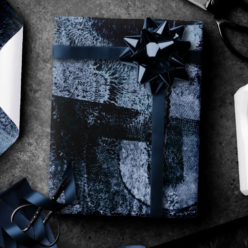 Painted Graffiti Grunge  Dark Navy and Denim Blue Wrapping Paper