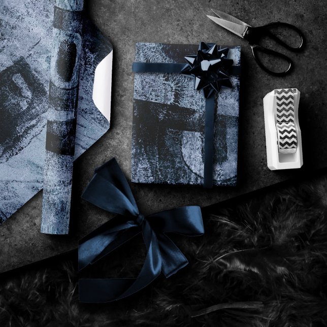 Painted Graffiti Grunge | Dark Navy and Denim Blue Wrapping Paper (Creator Uploaded)