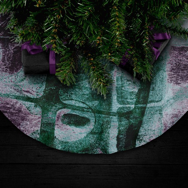 Painted Graffiti Grunge | Moody Plum Purple Green Brushed Polyester Tree Skirt (Creator Uploaded)