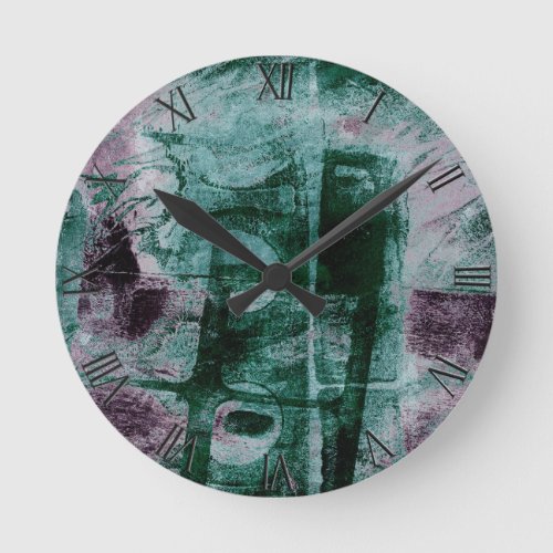 Painted Graffiti Grunge  Moody Plum Purple Green Round Clock