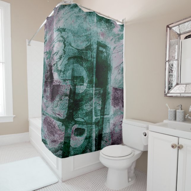 Painted Graffiti Grunge | Moody Plum Purple Green Shower Curtain (In Situ)