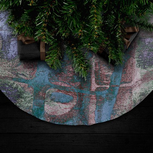 Painted Graffiti Grunge  Rust Red Blue Taupe Brushed Polyester Tree Skirt