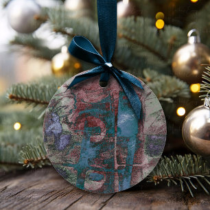 Painted Graffiti Grunge Rust Red Blue Taupe Ceramic Ornament