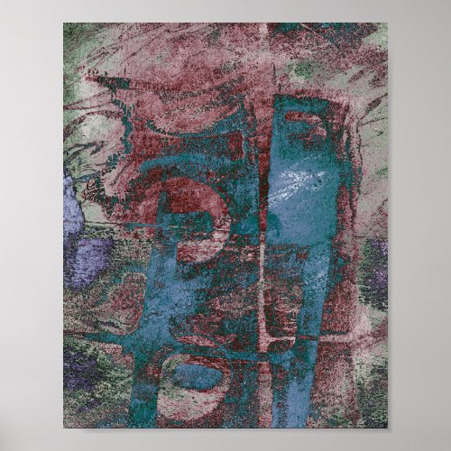 Painted Graffiti Grunge  Rust Red Blue Taupe Poster