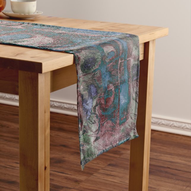 Painted Graffiti Grunge | Rust Red Blue Taupe Short Table Runner (In Situ)