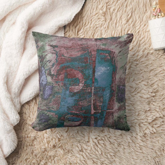 Painted Graffiti Grunge | Rust Red Blue Taupe Throw Pillow (Blanket)