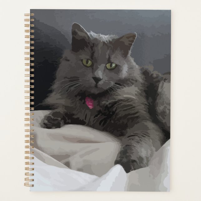 Painted Gray Cat for the Cat Lover Planner (Front)