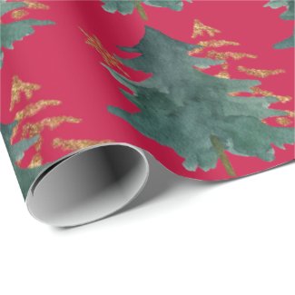 Painted Green and Gold Trees with Snowflake Print Wrap