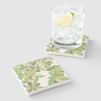 Painted Green Leaves Botanical Greenery Art Stone Coaster