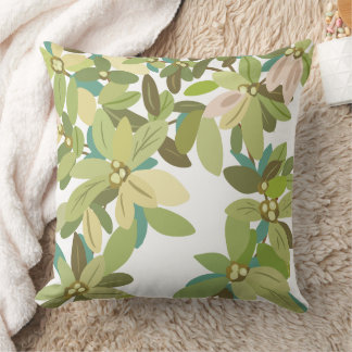 Painted Green Leaves Botanical Greenery Art Throw Pillow