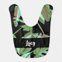 Painted green leaves on black baby bib