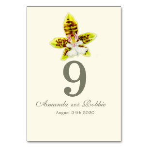 Painted green orchid wedding flower table numbers