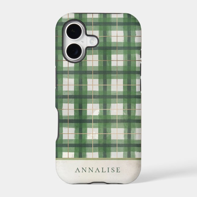 Painted Green Winter Plaid Pattern Iphone Case (Back)