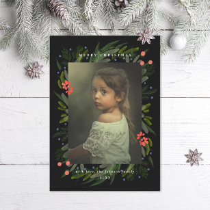 Painted Greenery Frame Photo Holiday Card