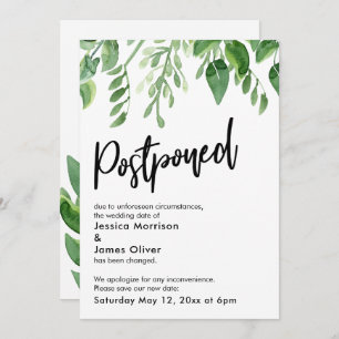 Painted Greenery Postponed Wedding Announcement