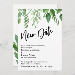 Painted Greenery Postponed Wedding New Date Card
