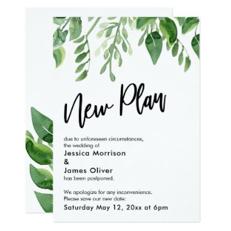 Painted Greenery Postponed Wedding New Plan Card