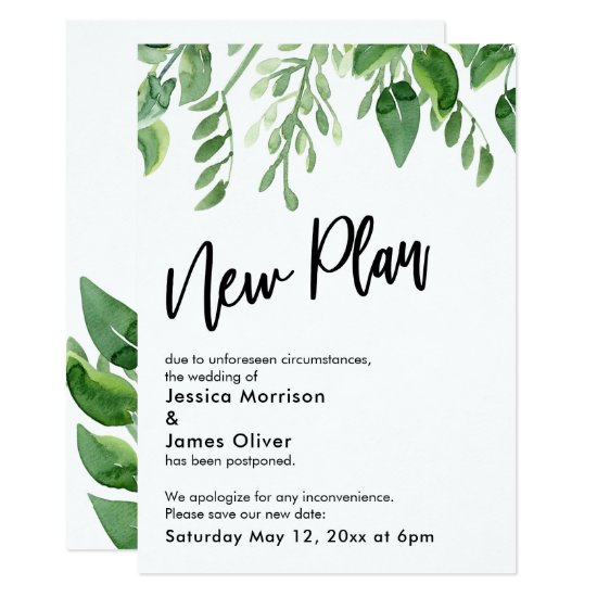 Painted Greenery Postponed Wedding New Plan Card