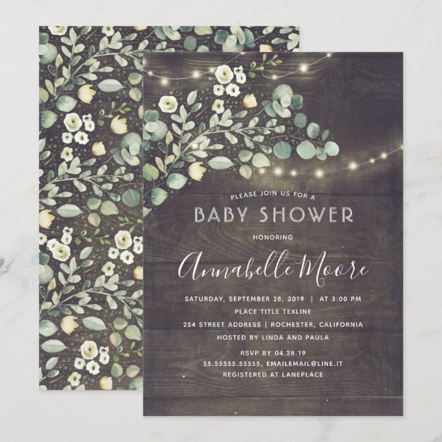 Painted Greenery Rustic Country Baby Shower Invitation (Front/Back)