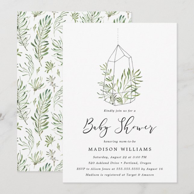 Painted Greenery Terrarium Baby Shower Invitation (Front/Back)
