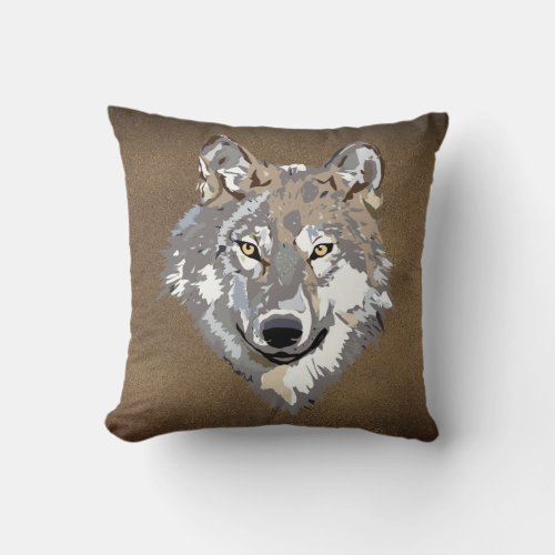 Painted Grey Wolf Head Design Throw Pillow