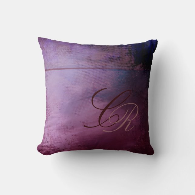 Painted Grunge Monogram Purple Pillow Template (Front)