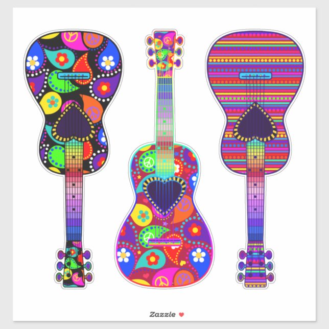 Painted Guitars | Boho | Hippie Style Sticker (Sheet)