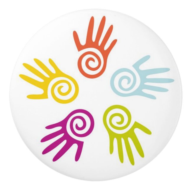 Painted Hands Ceramic Cabinet Knob (Front)