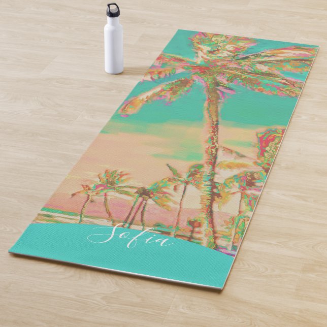 Painted Hawaiian Beach Mauna Lani Bay, Teal Yoga Mat (In Situ)