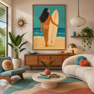 Painted Hawaiian Beach surfer girl Canvas Print
