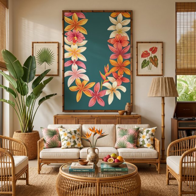 Painted Hawaiian Lei on Teal Art Canvas Print (Creator Uploaded)