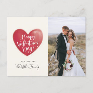 Painted Heart Happy Valentines Day Photo   Cream Holiday Postcard