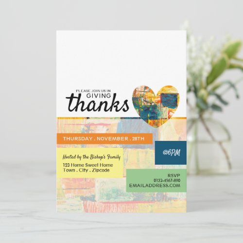 Painted Heart Thanksgiving Party Invitation