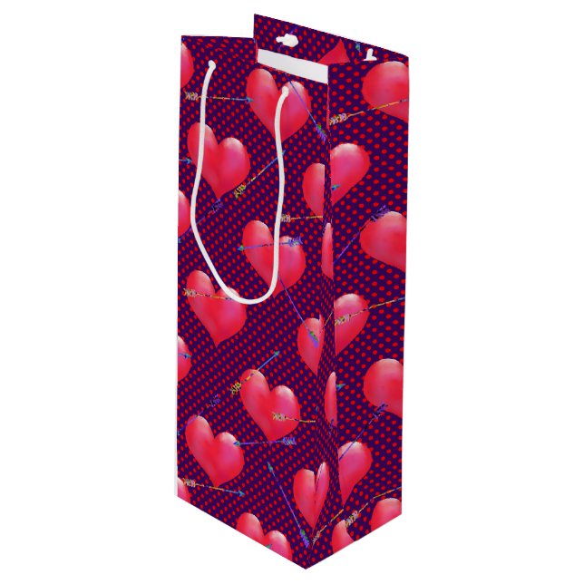Painted Hearts and Arrows | Valentine's Day Wine Gift Bag (Front Angled)