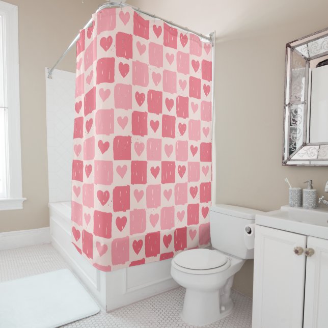 Painted Hearts Love Pattern Shower Curtain (In Situ)