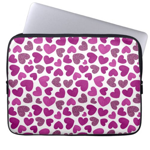 Painted hearts pattern _ magenta  glitter laptop sleeve