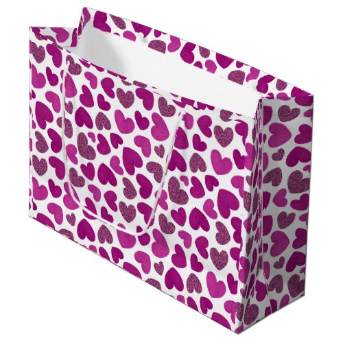 Painted hearts pattern _ magenta  glitter large gift bag