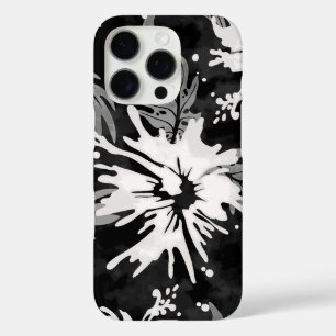 Painted Hibiscus Hawaiian Floral Black and White iPhone 16 Pro Case