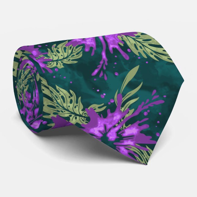 Painted Hibiscus Hawaiian Floral Two-sided Printed Neck Tie (Rolled)